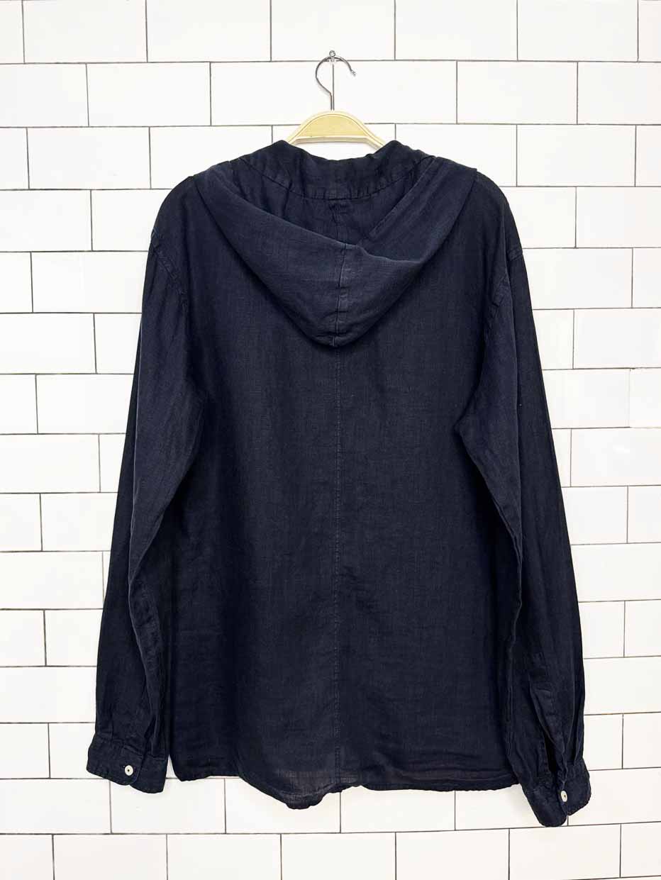 zara 100% linen hooded 1/2 button shirt