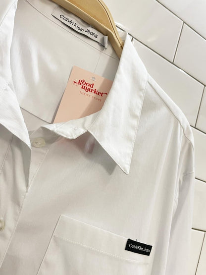 calvin klein poplin relaxed elastic hem shirt - good market thrift store