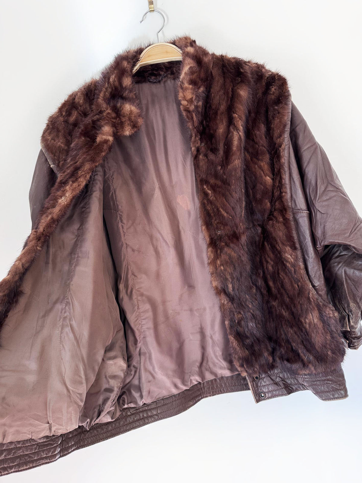 vintage 80s angelo litrico mink fur + leather batwing bomber jacket