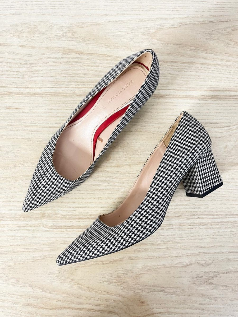 zara houndstooth low block heel - good market thrift store