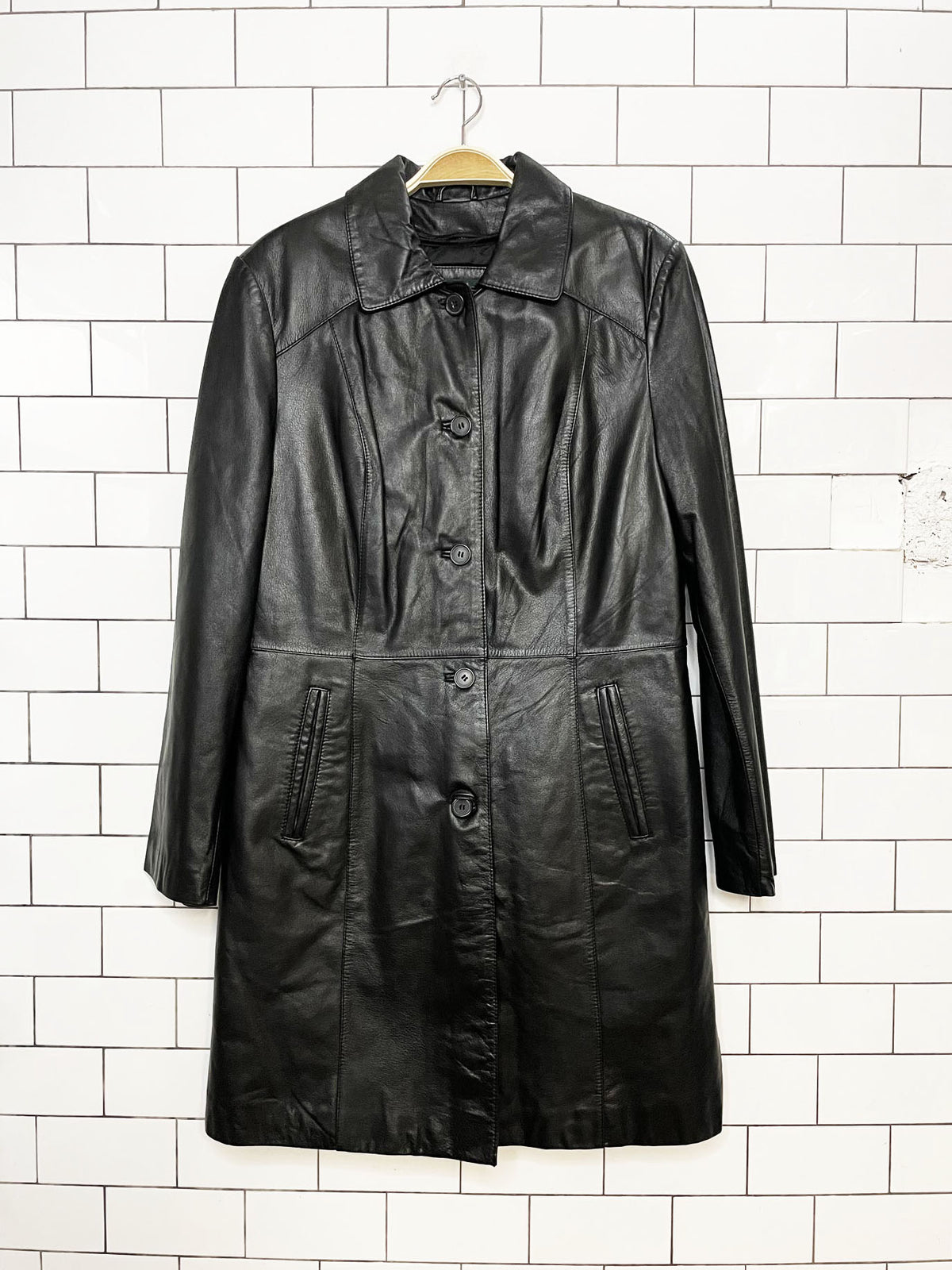 vintage 00s danier leather full button long jacket | removable liner