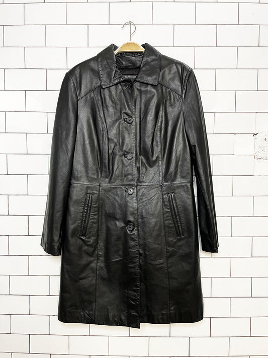 vintage 00s danier leather full button long jacket | removable liner