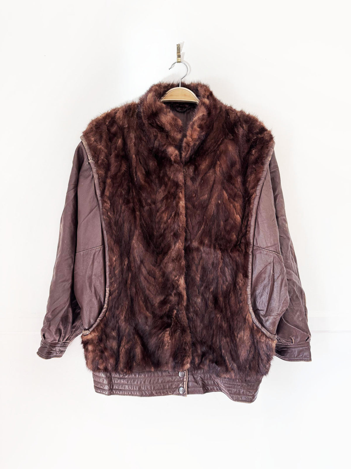 vintage 80s angelo litrico mink fur + leather batwing bomber jacket