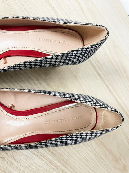 zara houndstooth low block heel - good market thrift store
