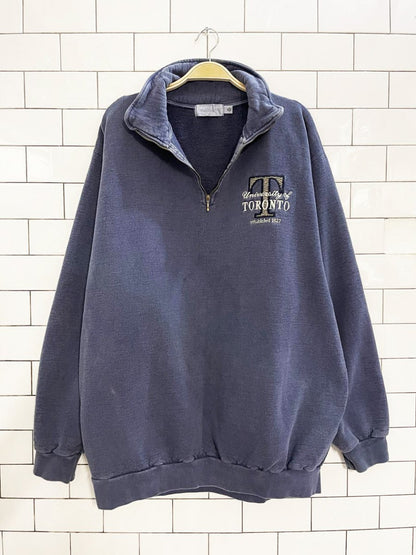 vintage 90s university of toronto 1/4 zip cottage sweatshirt | campus crew non - fiction - good market thrift store