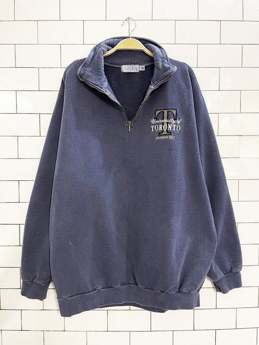 vintage 90s university of toronto 1/4 zip cottage sweatshirt | campus crew non - fiction - good market thrift store
