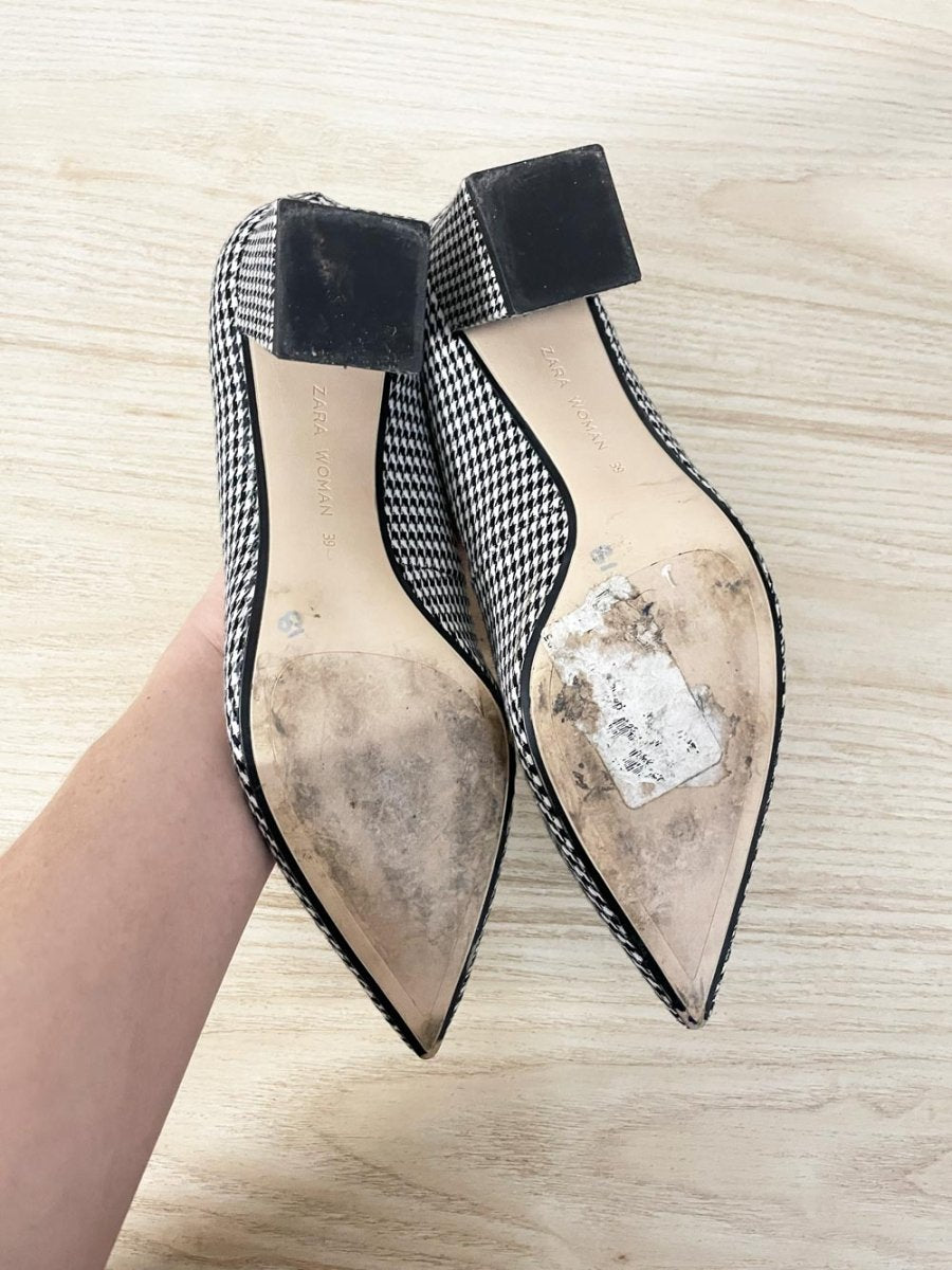 zara houndstooth low block heel - good market thrift store