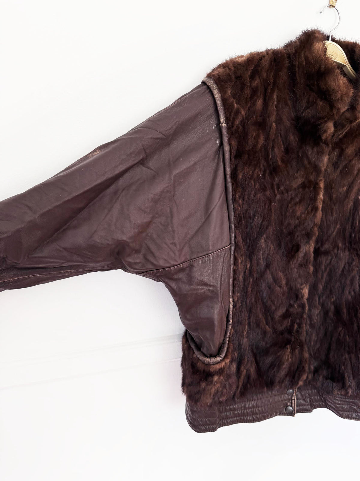 vintage 80s angelo litrico mink fur + leather batwing bomber jacket