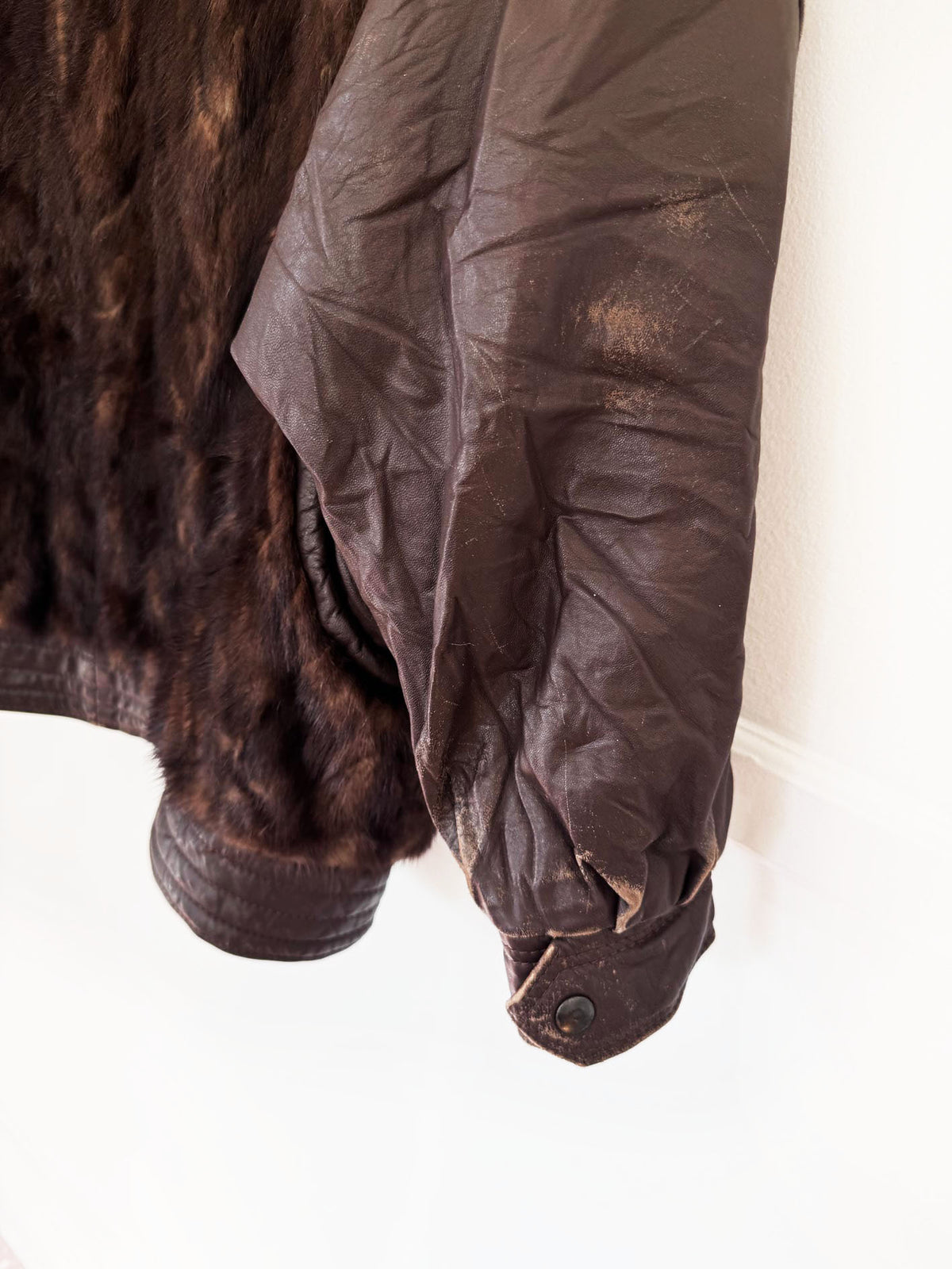 vintage 80s angelo litrico mink fur + leather batwing bomber jacket