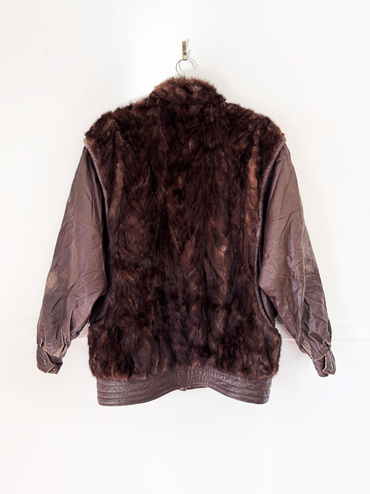 vintage 80s angelo litrico mink fur + leather batwing bomber jacket