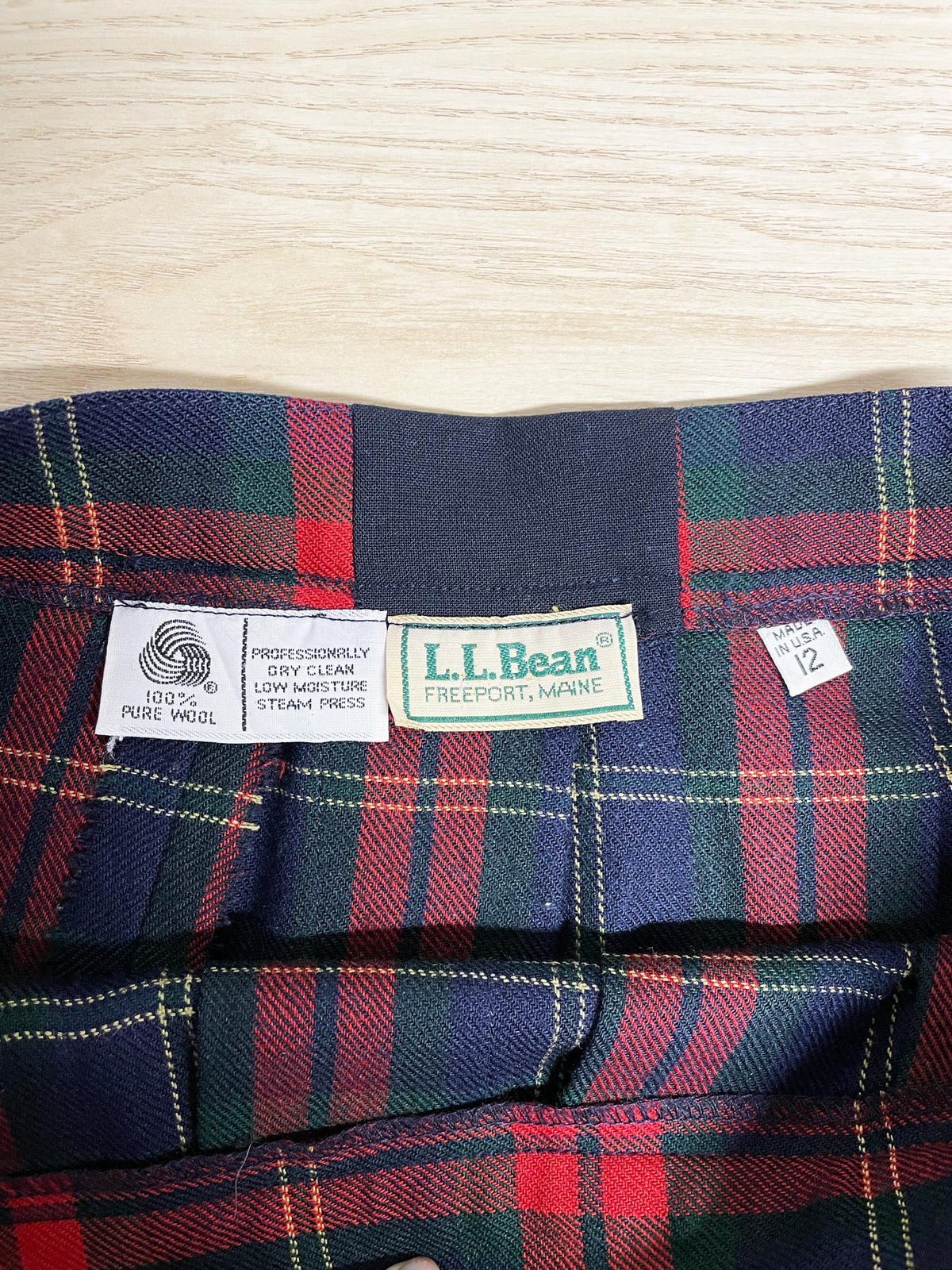 vintage 90s ll bean 100% wool plaid pleated midi skirt | made in USA