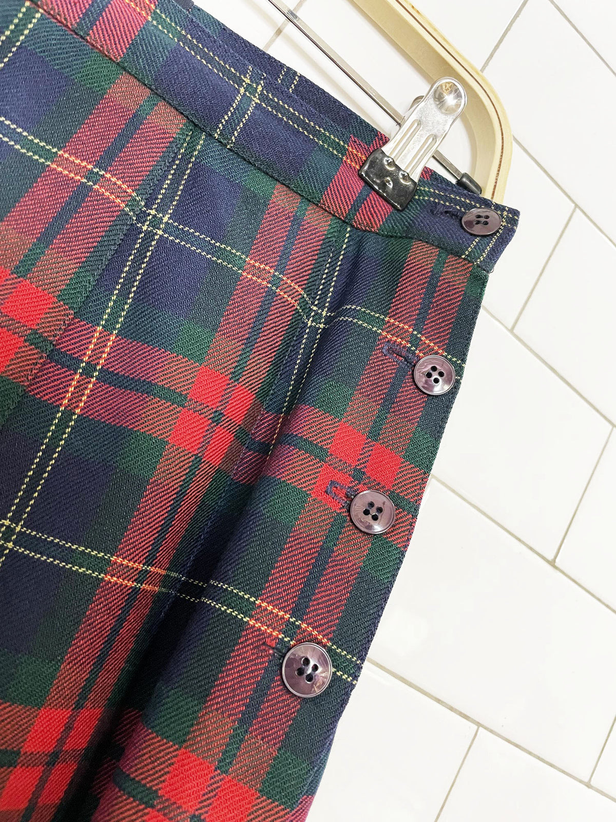 vintage 90s ll bean 100% wool plaid pleated midi skirt | made in USA