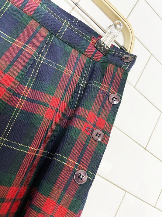 vintage 90s ll bean 100% wool plaid pleated midi skirt | made in USA