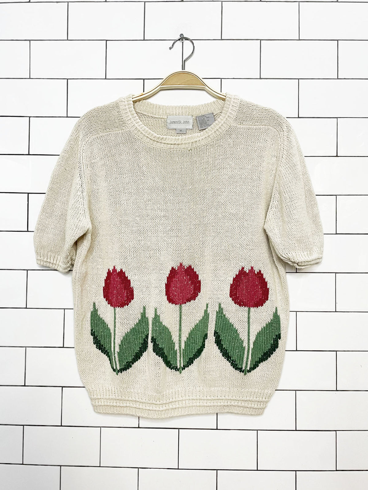 vintage james st. john ramie-blend tulip short sleeve knit top