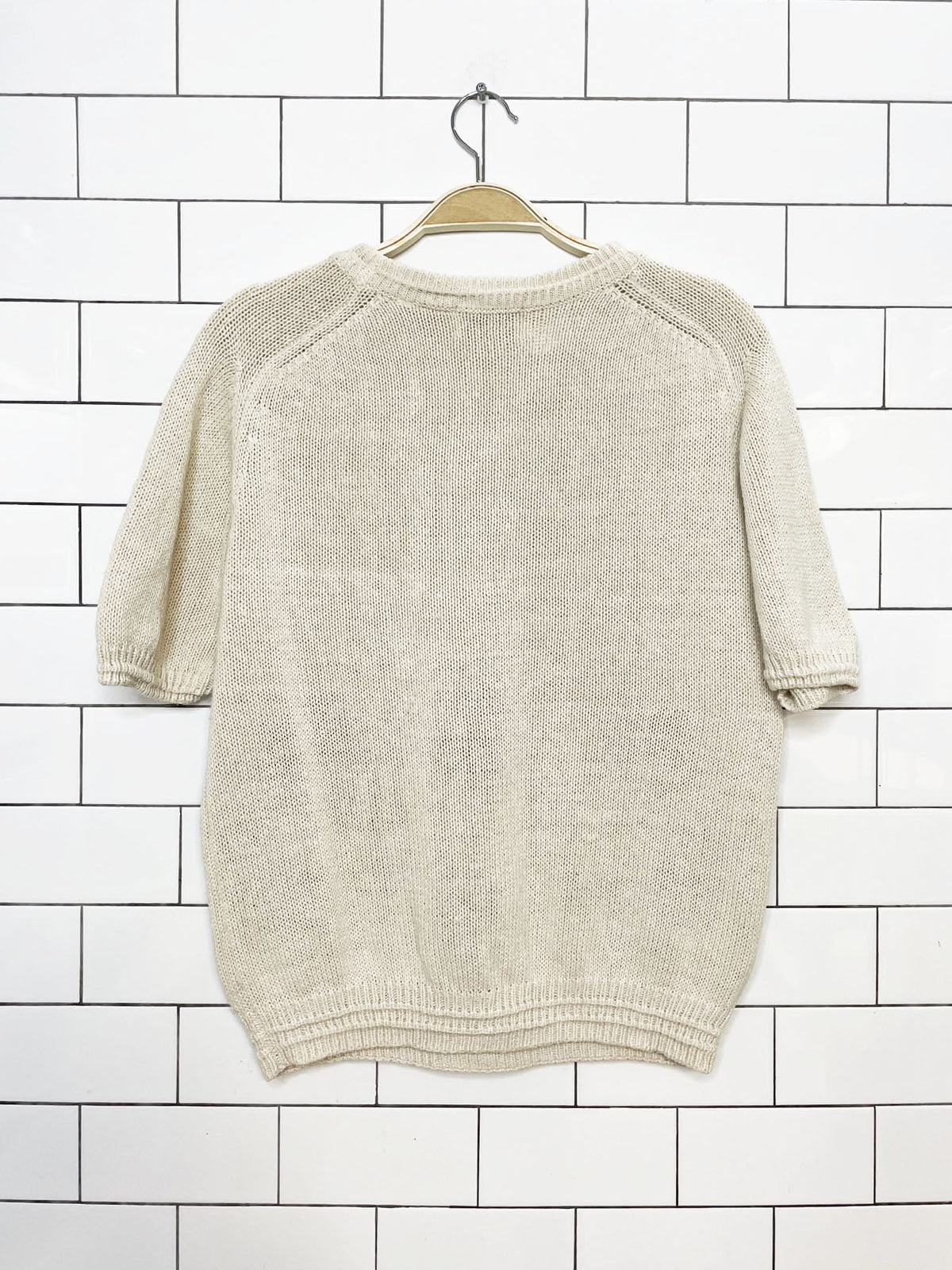 vintage james st. john ramie-blend tulip short sleeve knit top