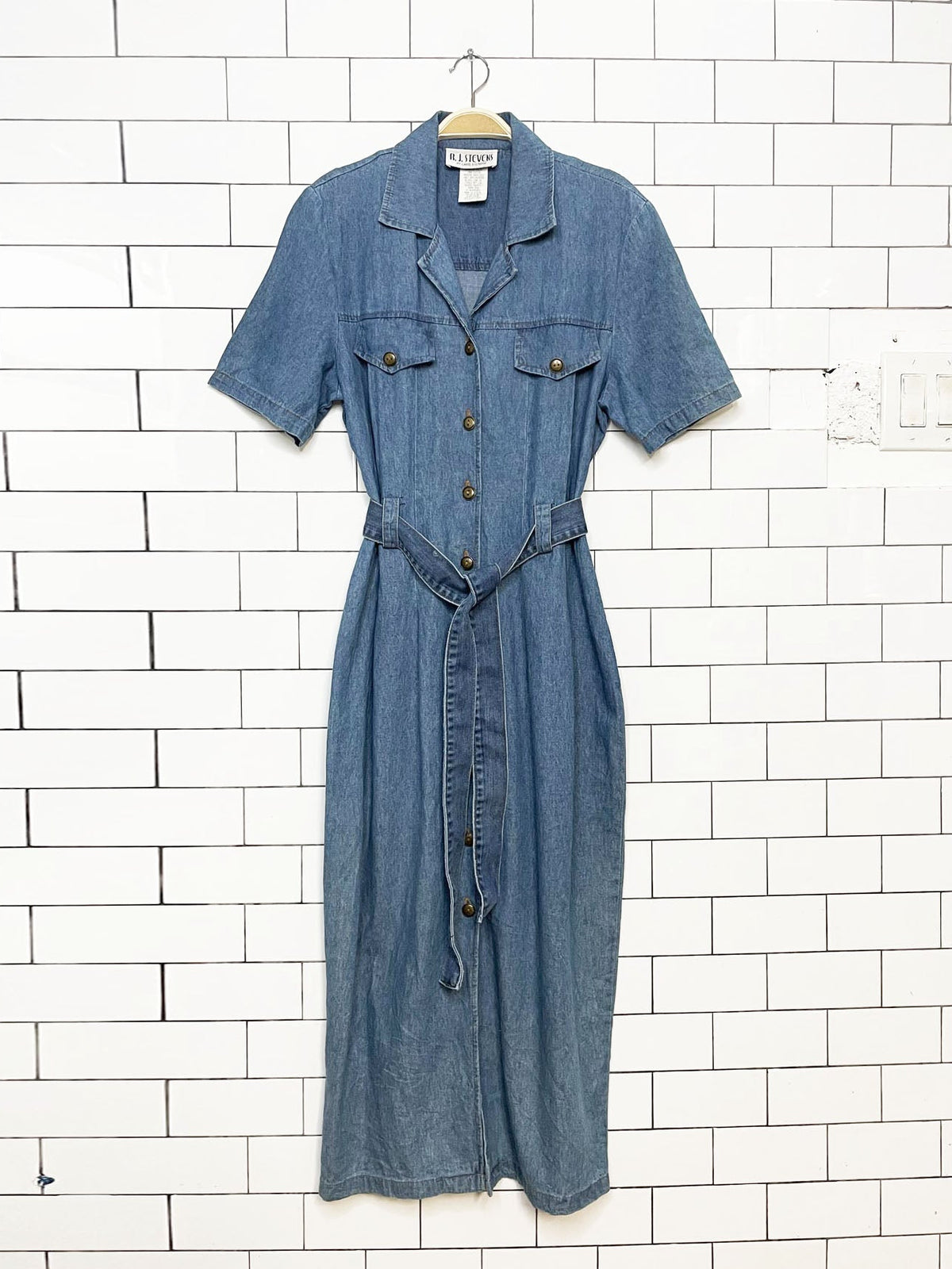 vintage rj stevens denim full button belted maxi dress | carol escritor | made in usa
