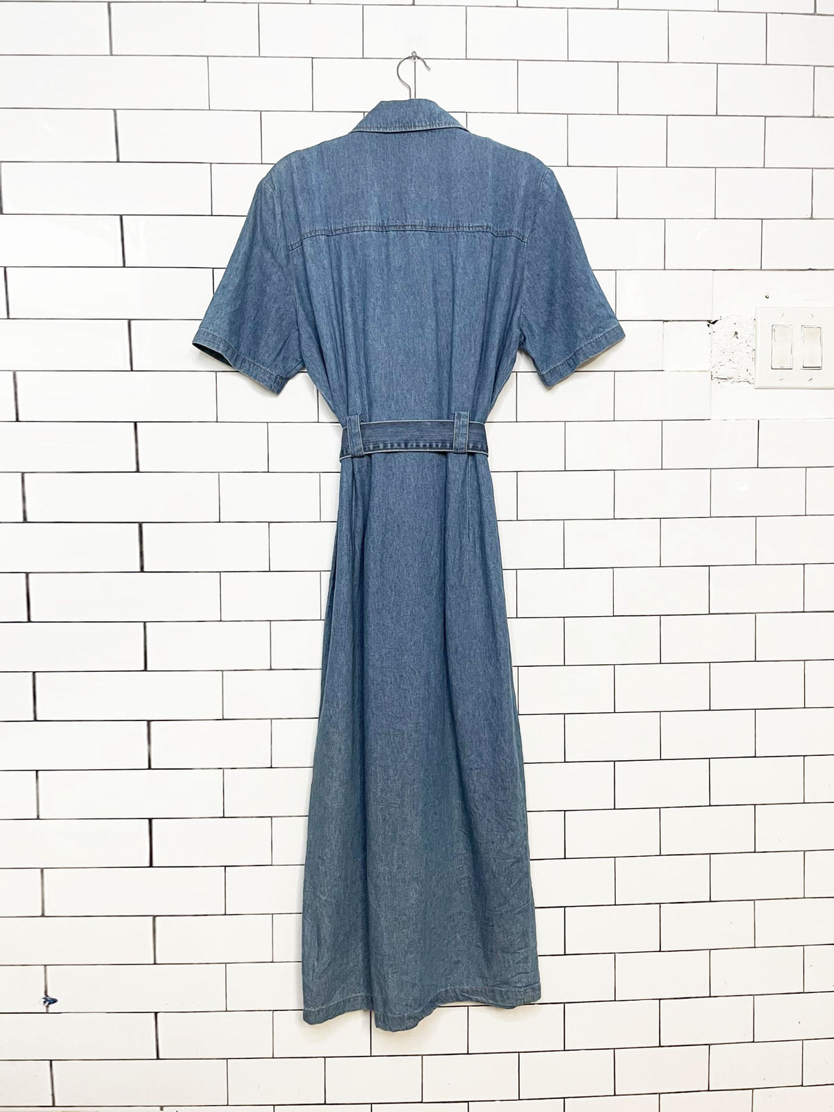 vintage rj stevens denim full button belted maxi dress | carol escritor | made in usa