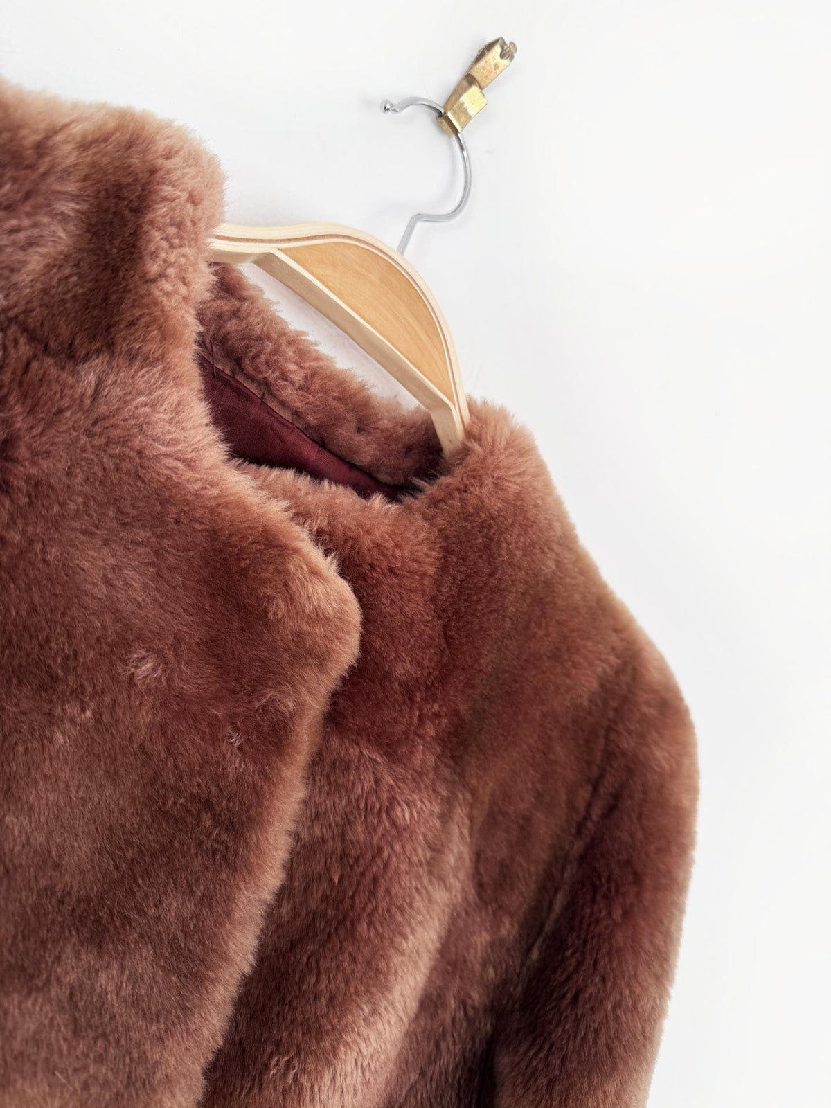 vintage 70s shaved sheepskin fur collarless puff sleeve teddy coat