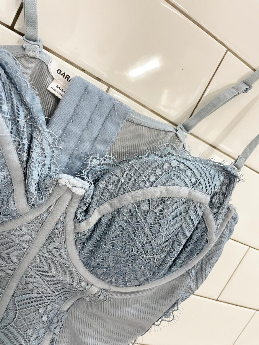 garage dusty sky lace bustier corset - good market thrift store