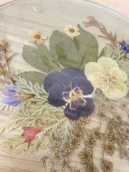 vintage pressed flower glass trivet