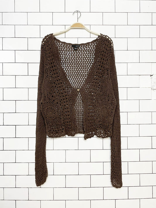 y2k ana loose crochet knit long sleeve single button cardigan