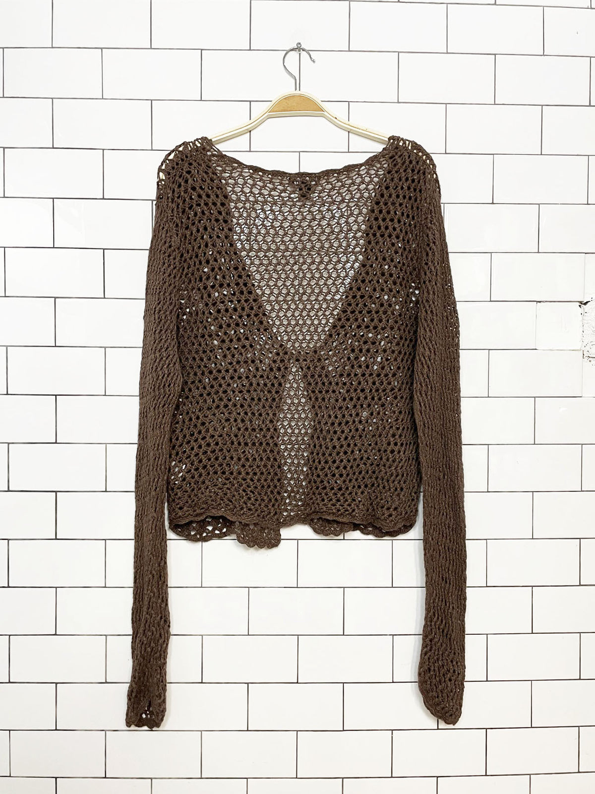 y2k ana loose crochet knit long sleeve single button cardigan