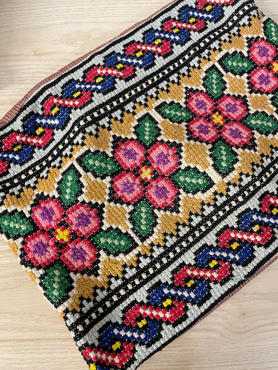 vintage ukranian folk art cross stitch throw pillow cover - good market thrift store