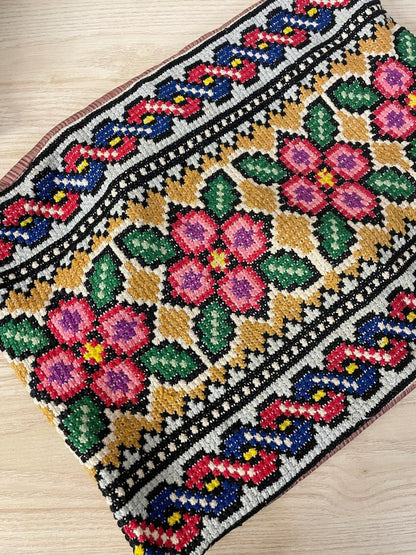 vintage ukranian folk art cross stitch throw pillow cover - good market thrift store