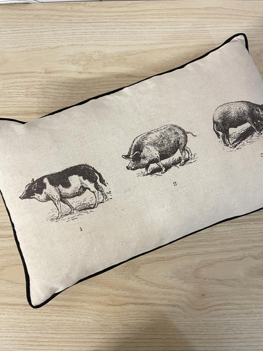 linen - blend illustrated pigs feather throw pillow - good market thrift store