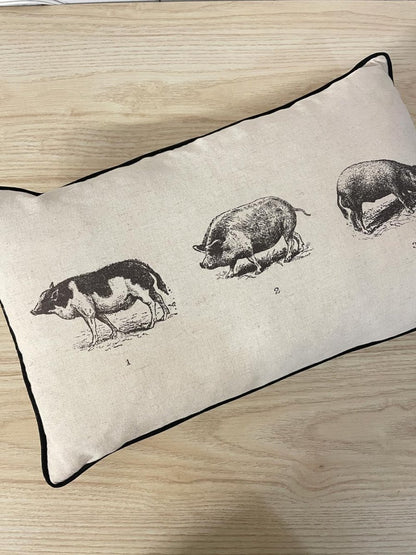 linen - blend illustrated pigs feather throw pillow - good market thrift store