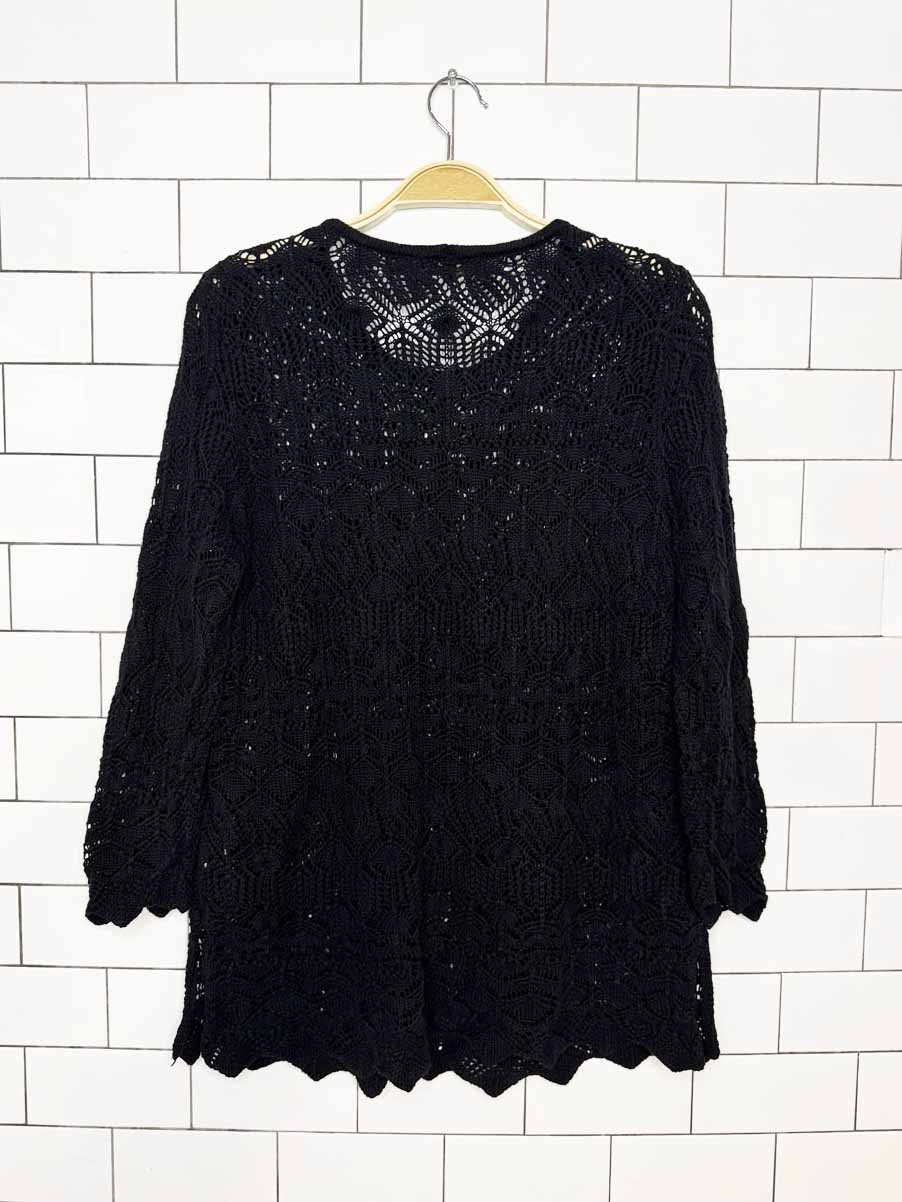 vintage 00s jeanne pierre crochet loose knit long sleeve top