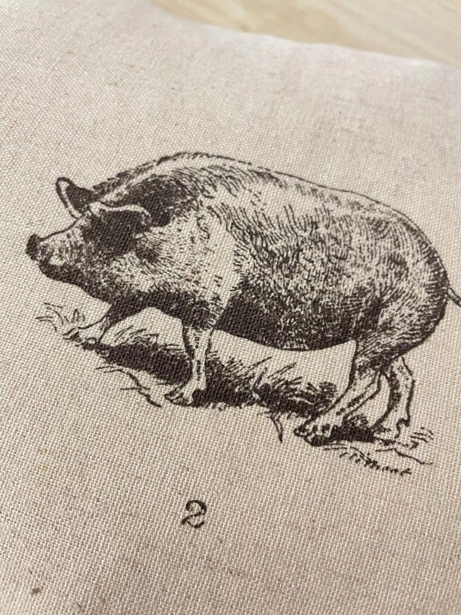 linen - blend illustrated pigs feather throw pillow - good market thrift store