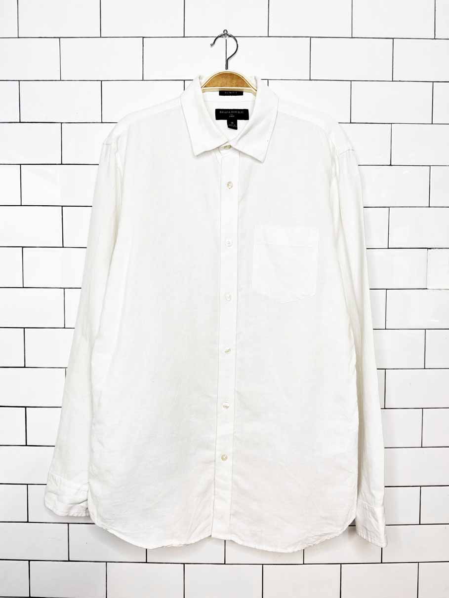 banana republic linen-blend full button shirt
