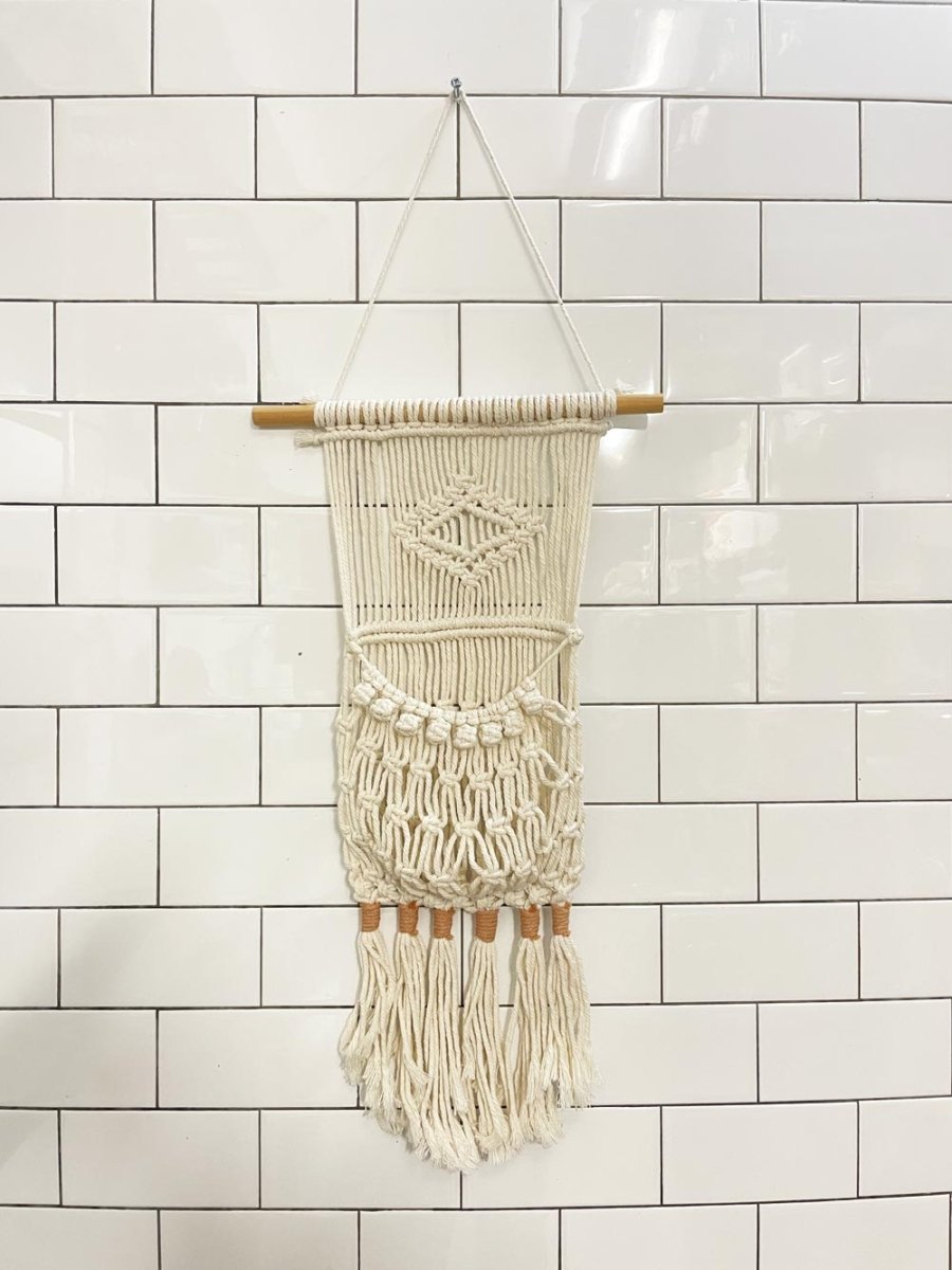 boho macrame pouch wall planter - good market thrift store