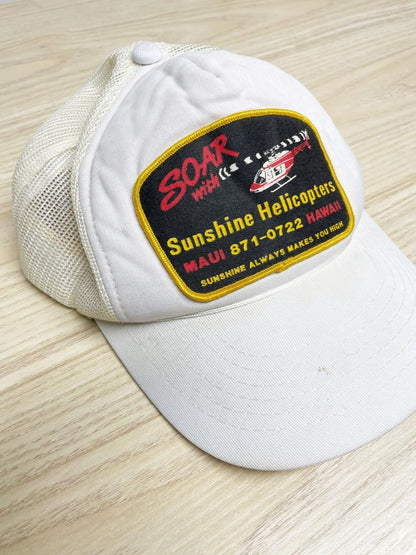 vintage 80s hawaii helicopter trucker hat | soar sunshine - good market thrift store