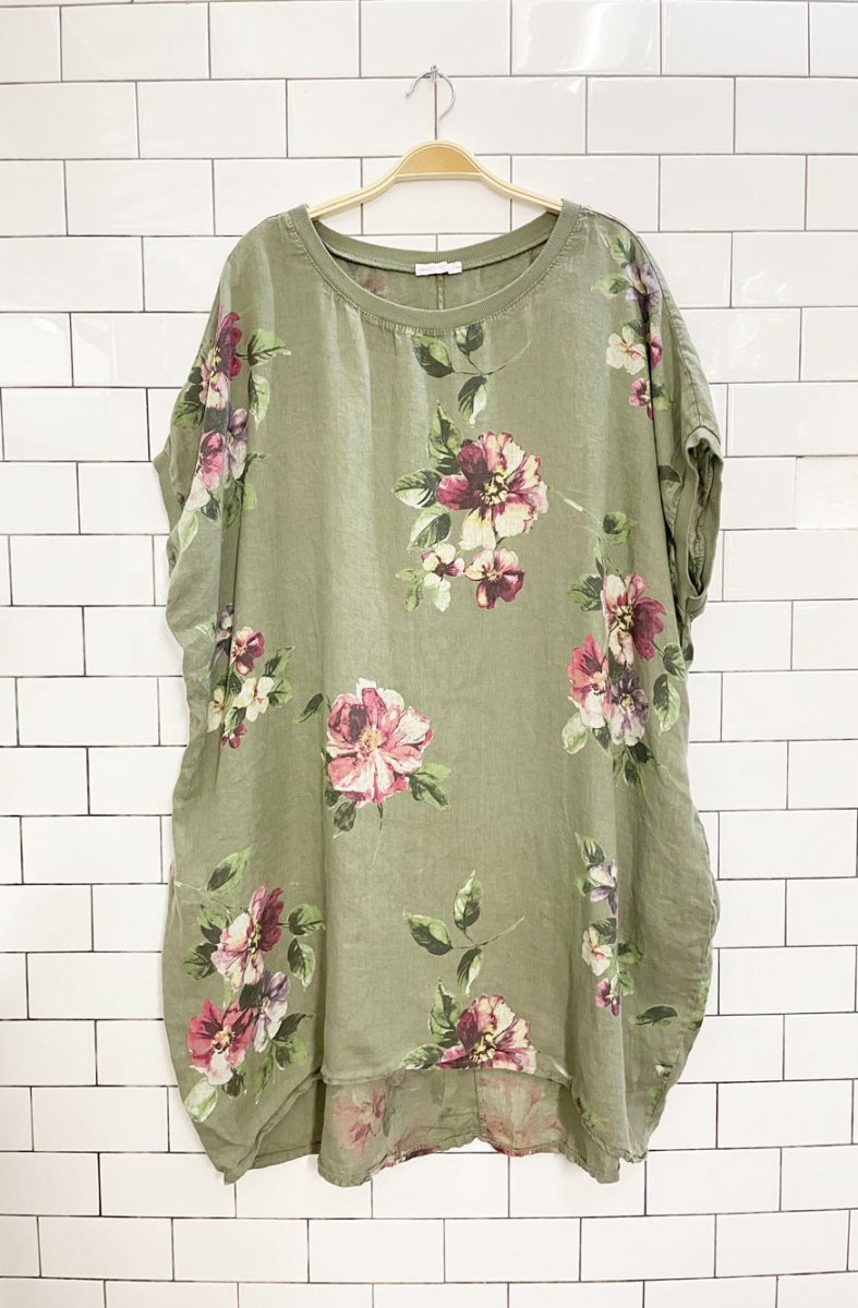 made in italy 100% linen rose print oversized dress - good market thrift store