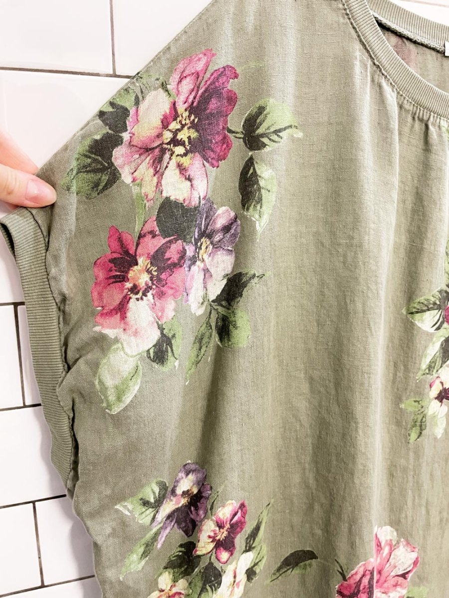 made in italy 100% linen rose print oversized dress - good market thrift store