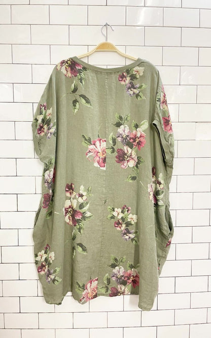 made in italy 100% linen rose print oversized dress - good market thrift store