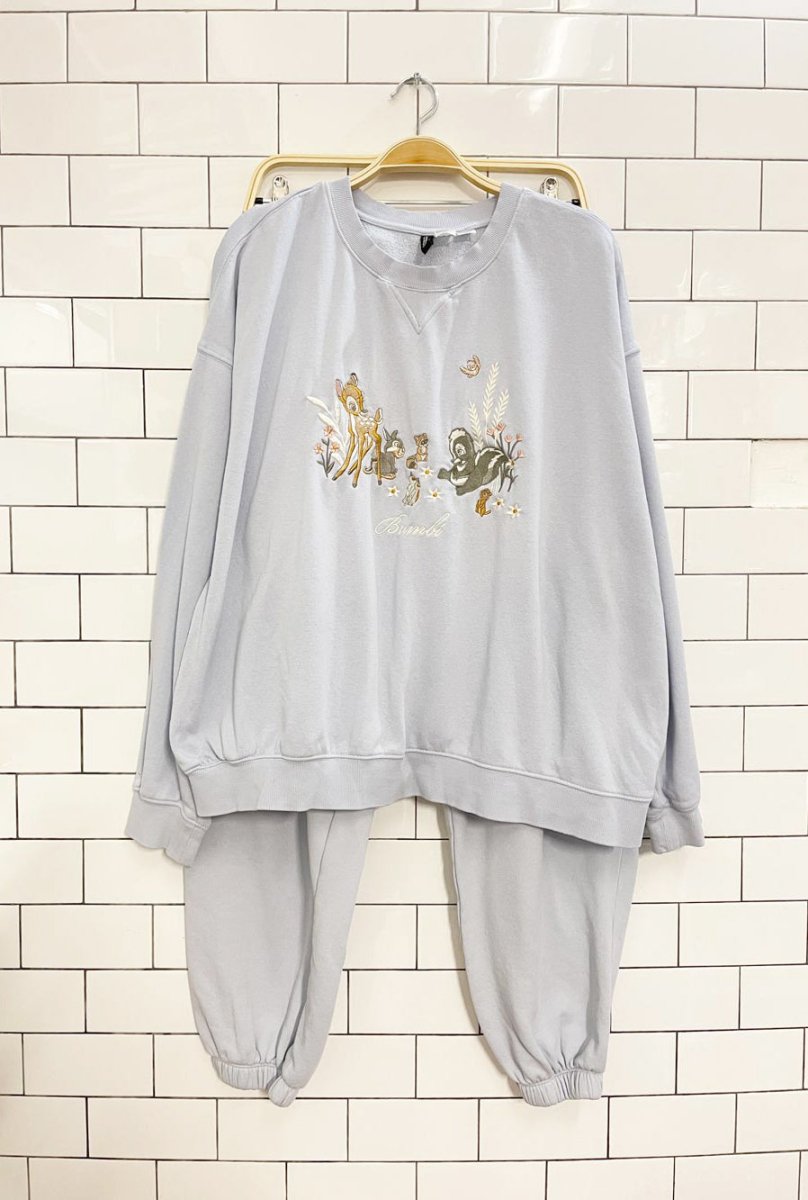 x2 h&m x disney bambi embroidered sweatshirt + sweat pants set - good market thrift store