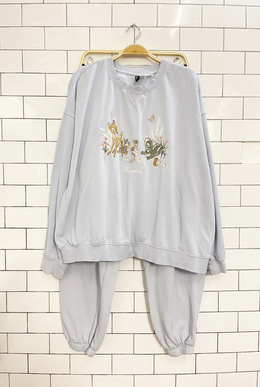 x2 h&m x disney bambi embroidered sweatshirt + sweat pants set - good market thrift store