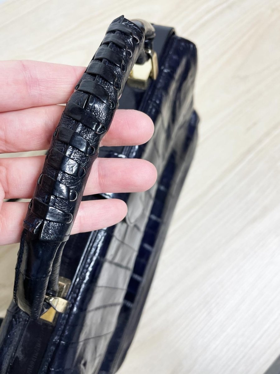 vintage 80s eelskin leather satchel | suede lining | made in korea - good market thrift store