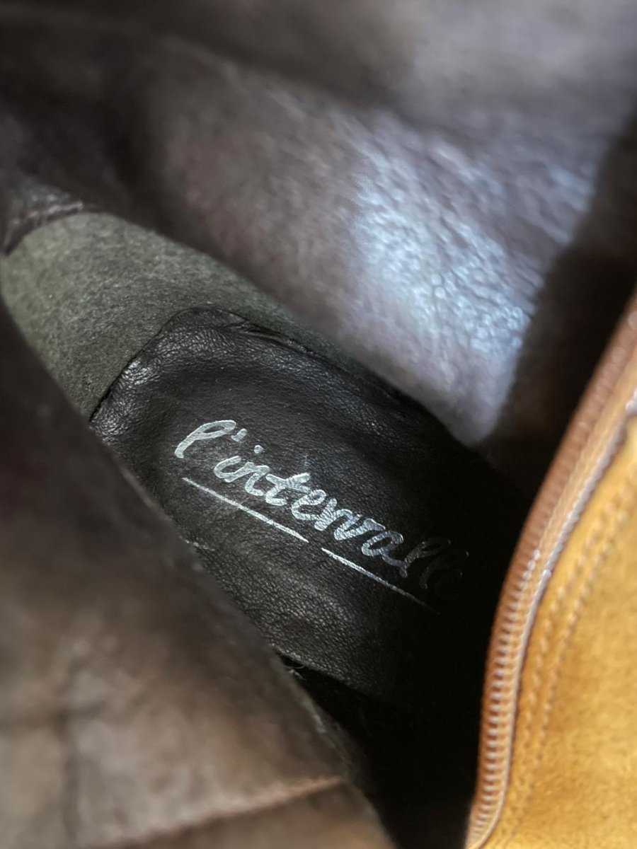 l'intervalle square toe suede heeled boot - good market thrift store