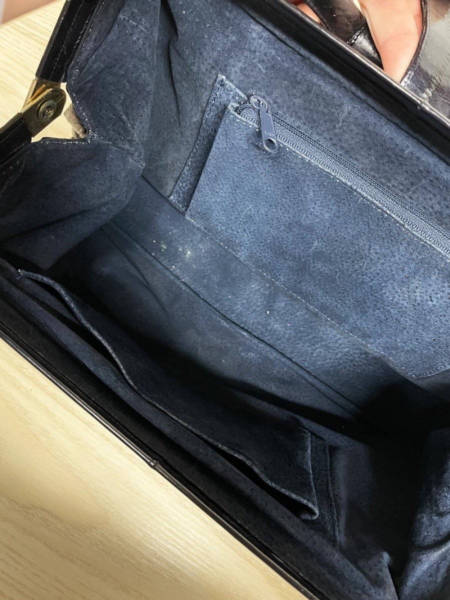 vintage 80s eelskin leather satchel | suede lining | made in korea - good market thrift store