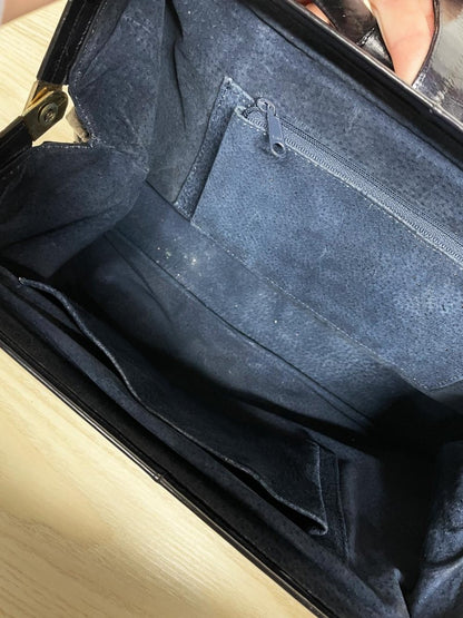 vintage 80s eelskin leather satchel | suede lining | made in korea - good market thrift store