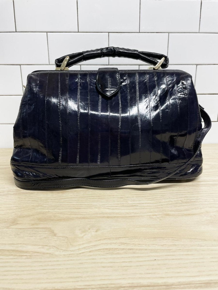 vintage 80s eelskin leather satchel | suede lining | made in korea - good market thrift store