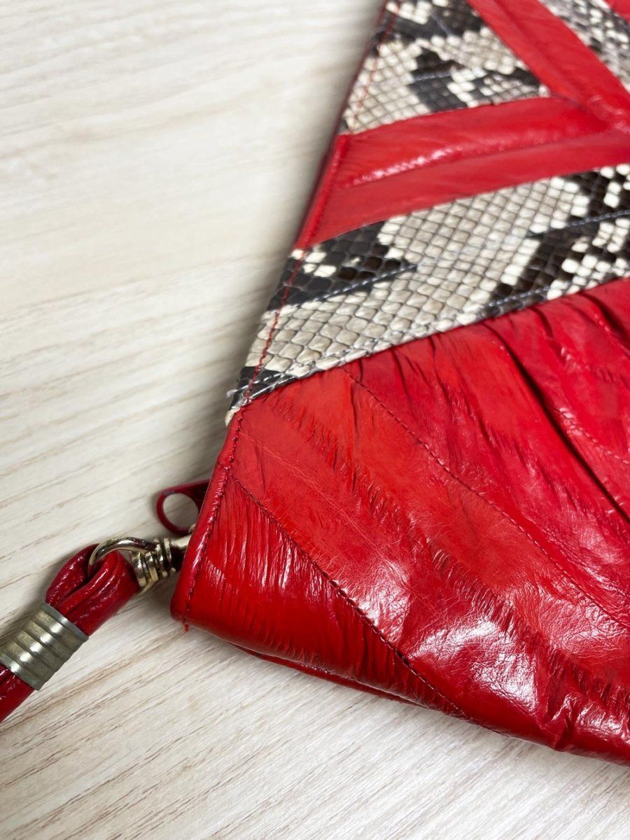 vintage 80s eelskin + snakeskin leather crossbody clutch | suede lining - good market thrift store
