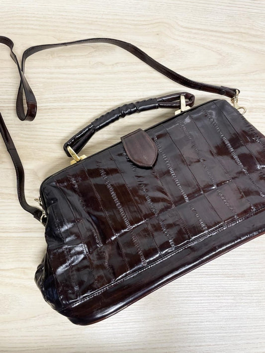 vintage 80s eelskin leather satchel | suede lining | made in korea - good market thrift store