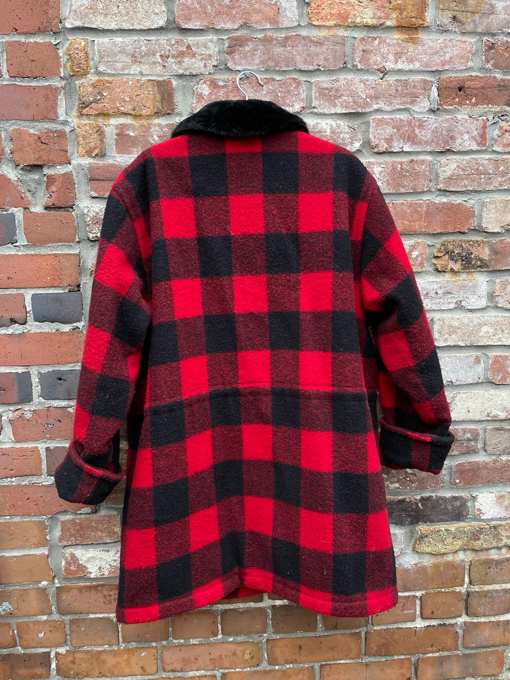 vintage woolrich buffalo plaid wool faux fur collar coat