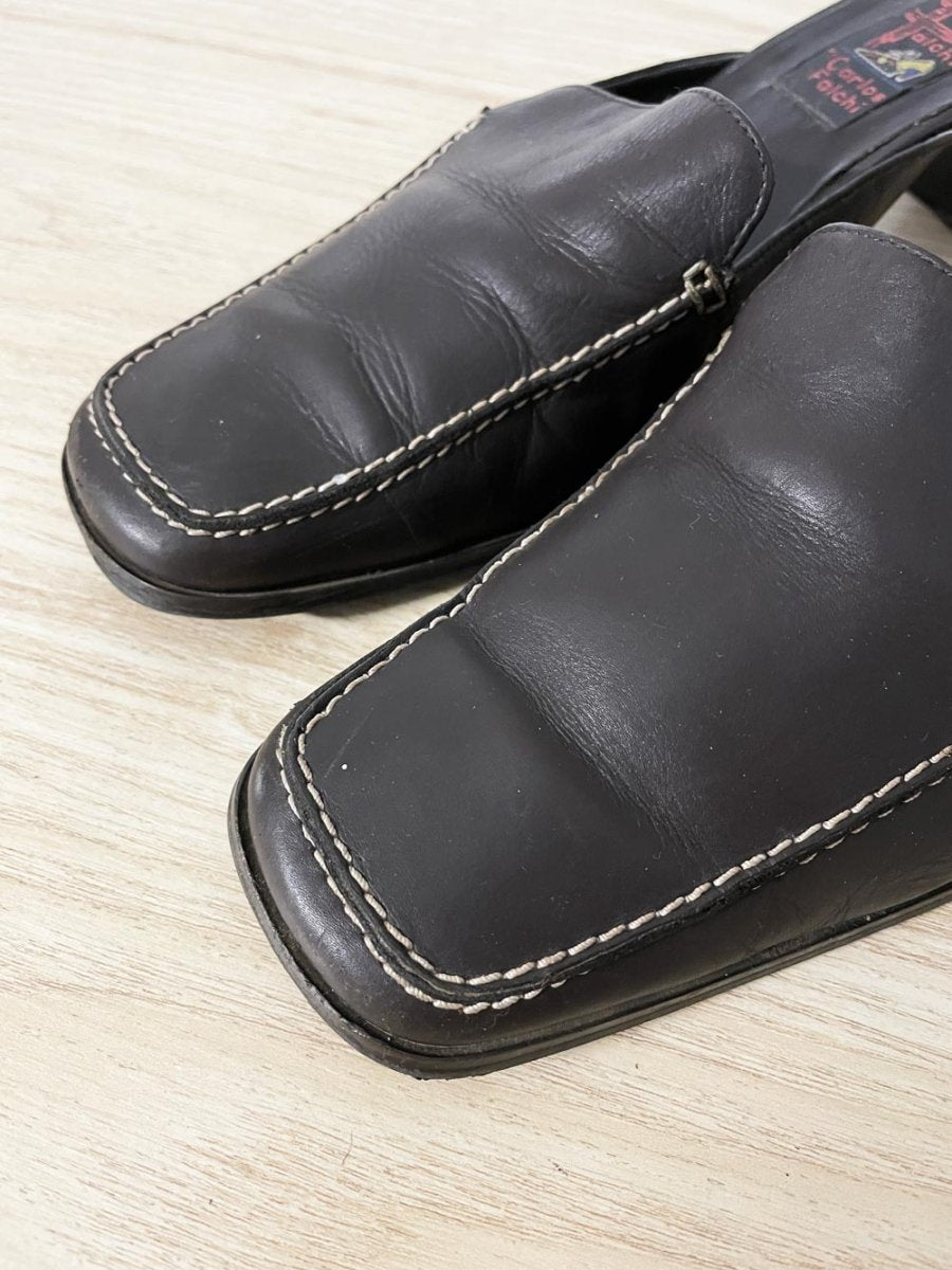 vintage 00s carlos falchi contrast stitch leather mule - good market thrift store