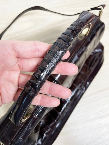 vintage 80s eelskin leather satchel | suede lining | made in korea - good market thrift store